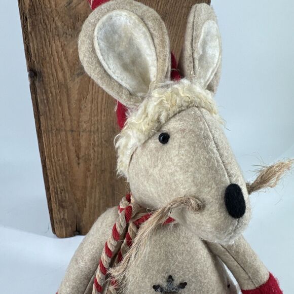 Primitive Mouse Winter Candy Cane Christmas Fabric Cloth 9.75"Tx6"Wx4"D Weighted - Picture 2 of 10